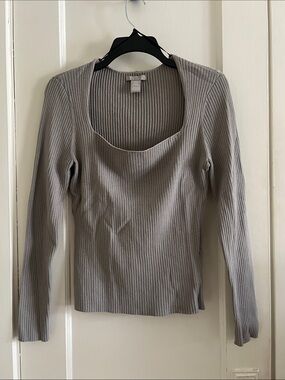 Ribbed Long Sleeve Square Neck Top